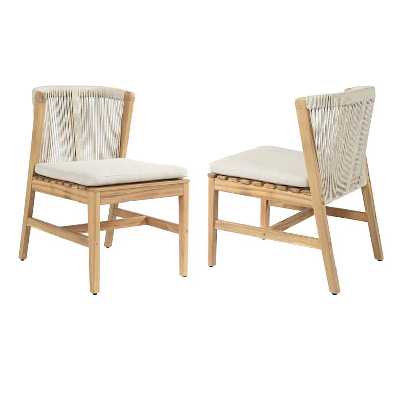 Christopher Knight Home - Louie Outdoor Acacia Wood Dining Chairs with Rope Backrest and Cushioned Seat, Set of 2