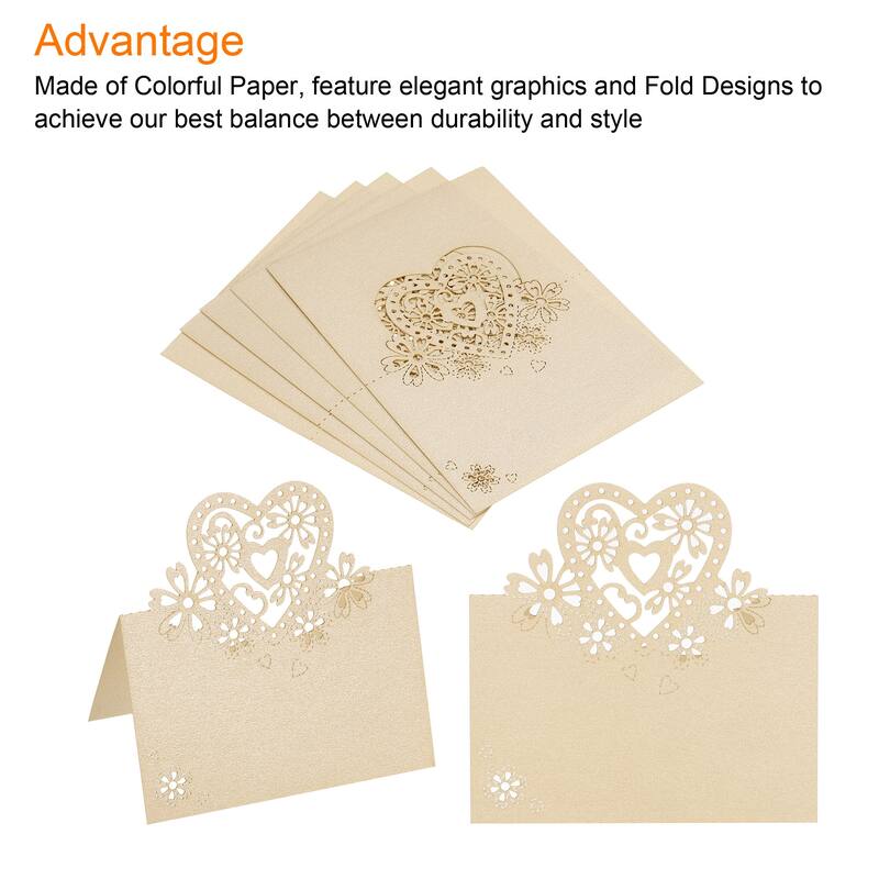 Table Name Place Cards,50Pcs Hollow Heart Shape Cut Design Blank Card Beige