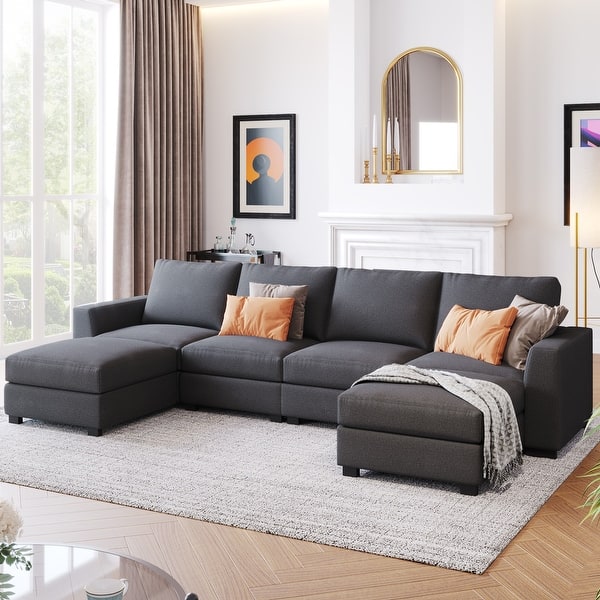 3 Pieces U shaped Sectional Sofa with 2 Removable Ottomans - Bed Bath & Beyond