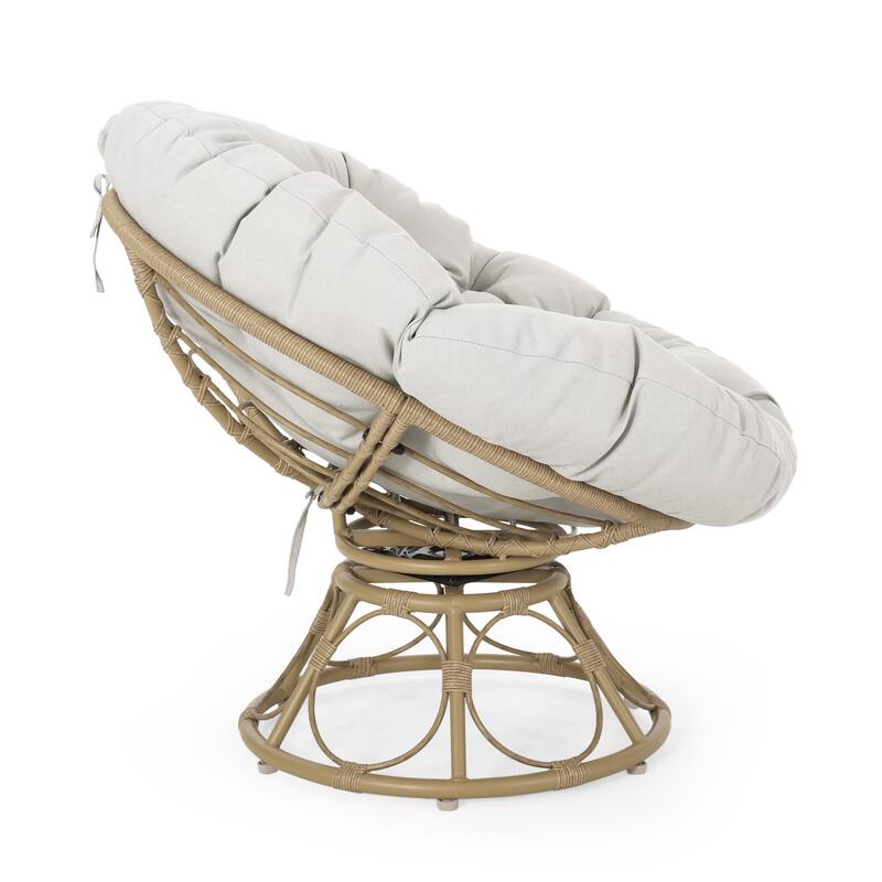 Outdoor Patio Wicker Swivel Papasan Chairs with Tufted Cushion