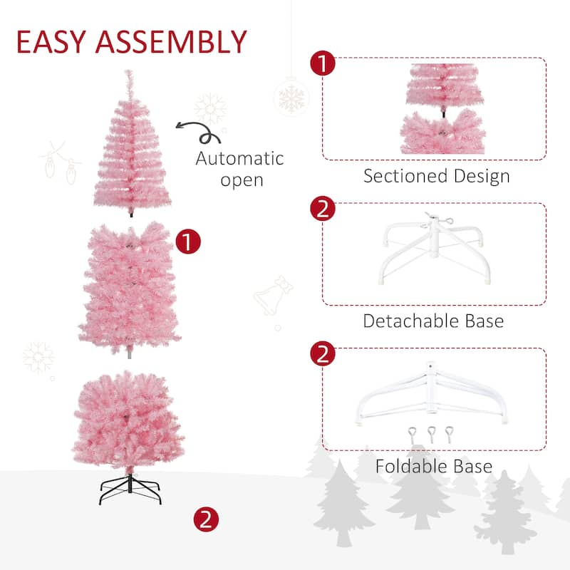 HOMCOM Unlit Slim Douglas Fir Tree - Realistic Branch Tips, Pink