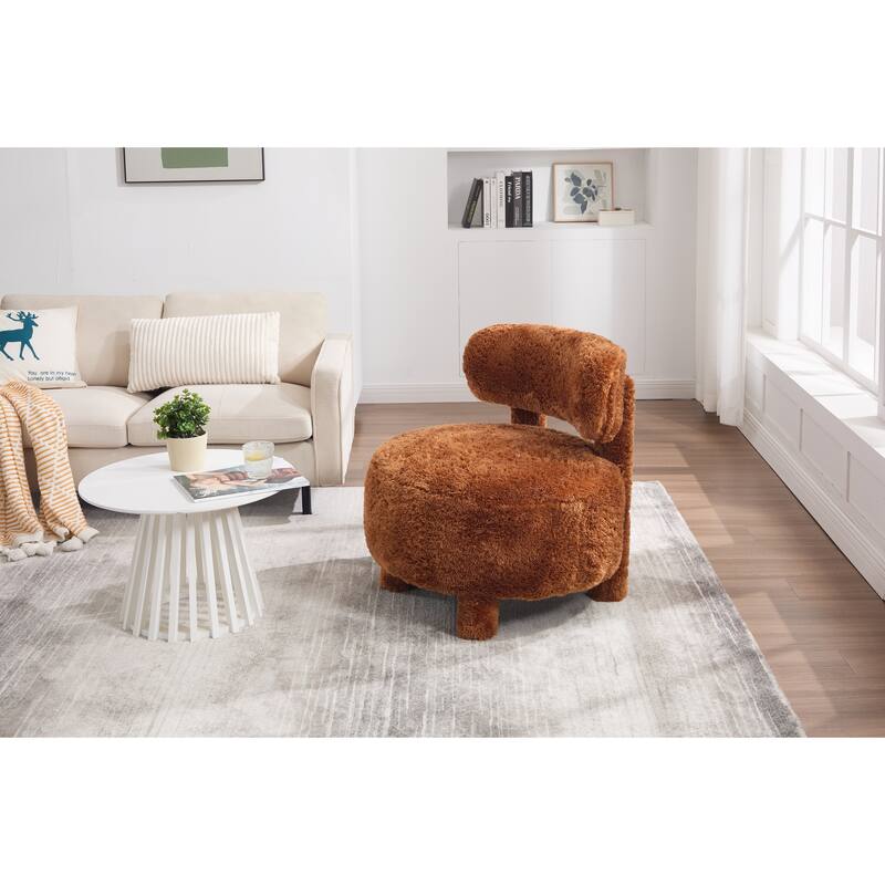 Armless Accent Chair with Curved Backrest and Solid Wood Legs, Small Upholstered Side Chair for Bedroom, Vanity, Reading Nook