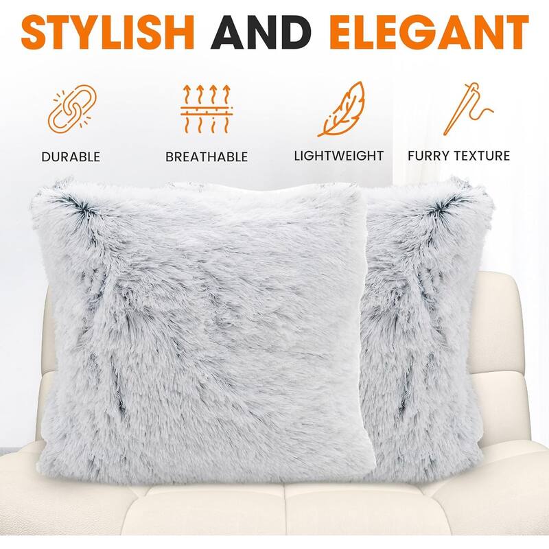 Cheer Collection Super Soft Shaggy Long Hair Throw Pillows Set of 2 Plush Accent Cushions