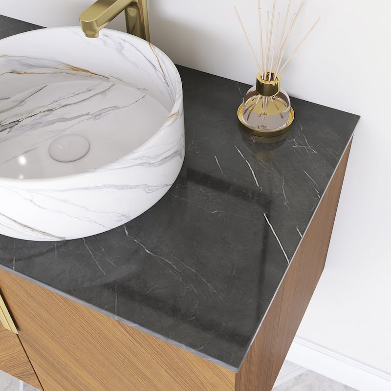 Wall-Mounted Bathroom Vanity with Stone White Ceramic Sink