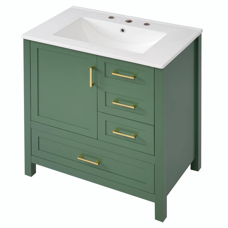 30" Bathroom Vanity with Sink Combo, Storage Cabinet with 3 Soft-Close Drawers and Removable Tray