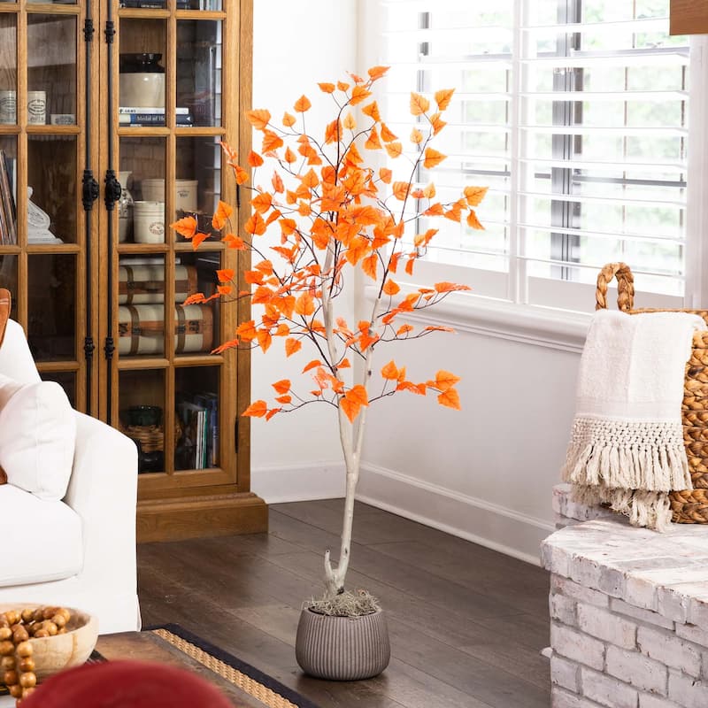 Paper Birch Artificial Potted Tree - 5' - Orange