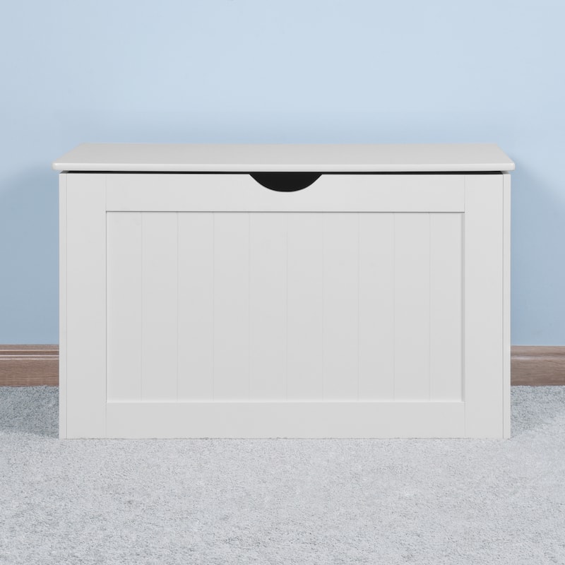 White Lift Top Entryway Storage Cabinet with 2 Safety Hinge, Wooden Toy Box - Wood - White