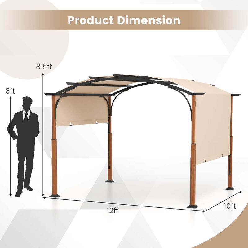 Costway 10 x 12 FT Outdoor Retractable Pergola with Retractable Canopy - See Details