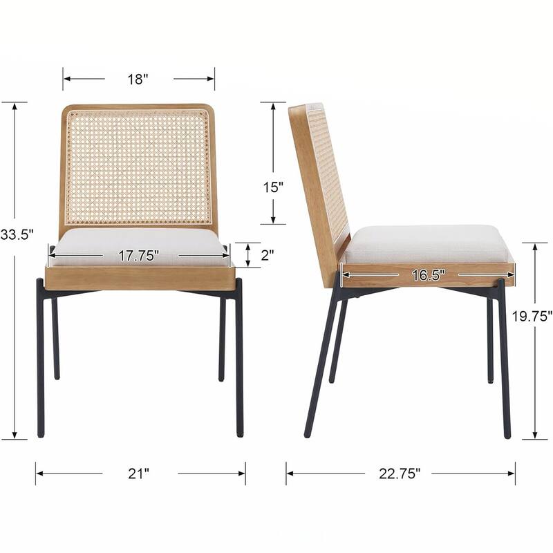 2PCS Linen Side Chairs With Rattan Back