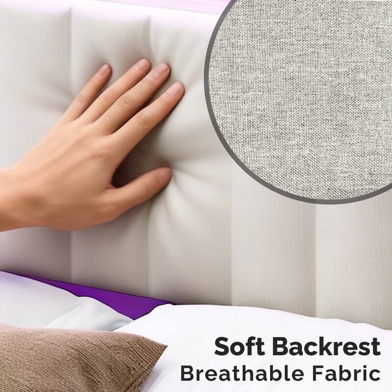 Adjustable Upholstered Headboard with 3 Tier Shelves with Charging Stations and LED Lights, Modern Bed Headboard with Storage