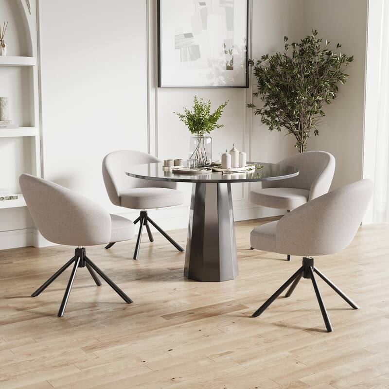 Swivel Upholstered Dining Chairs Set of 2, Linen Fabric Accent Chairs with Metal Legs, 360°Swivel Armchairs for Dining Room