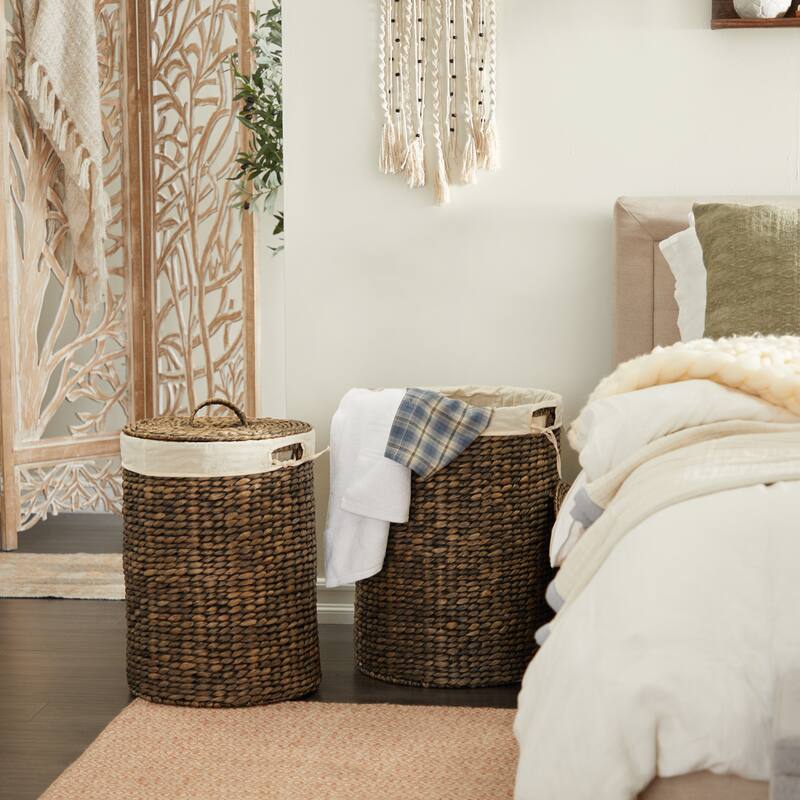 Seagrass Handmade Storage Basket with Liner and Matching Tops - Set of 2 Dark Brown - CosmoLiving by Cosmopolitan