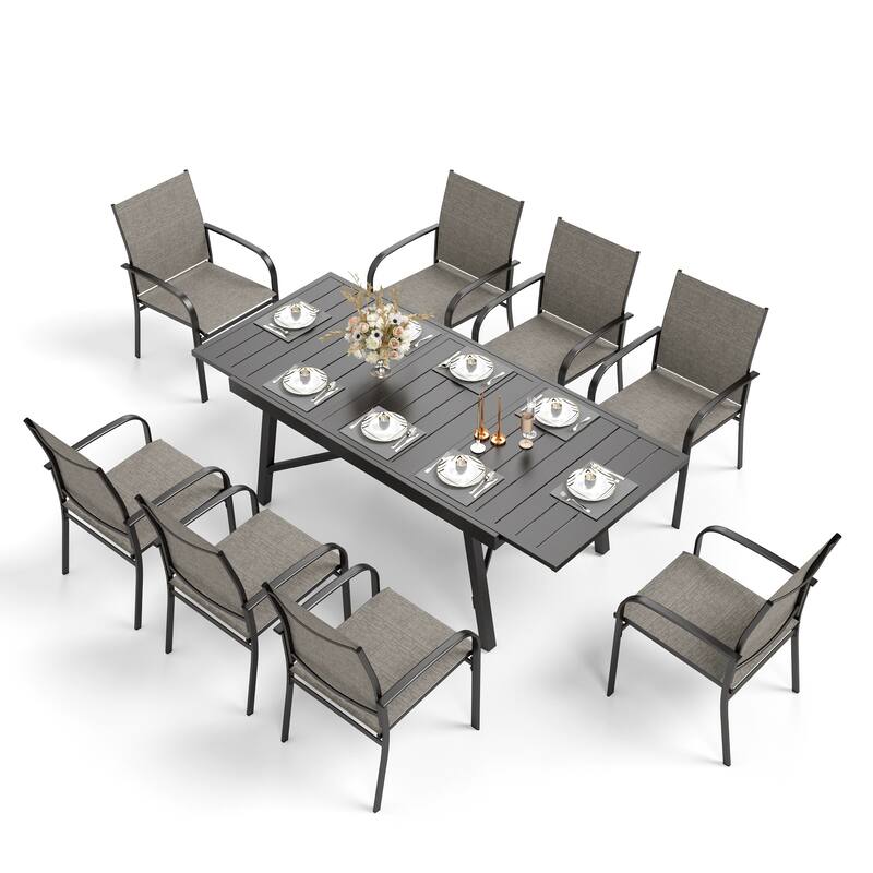 MAISON ARTS Outdoor Dining Set 7/9-Piece with Expandable Rectangular Metal Table and 6/8 Textilene Dining Chairs