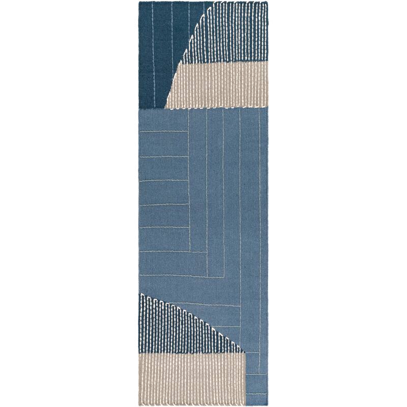 Livabliss Spindrift Modern Wool/Cotton Handmade Area Rug - Denim - 2'6" x 8' Runner