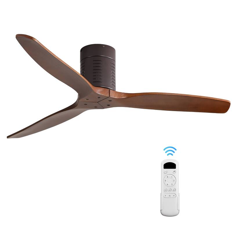 Sofucor 52 Inch Light Luxury Walnut Style Solid Wood Ceiling Fan with Remote Control,Adjustable lighting,Smart Optional - Without Light - Brown with Walnut Blades