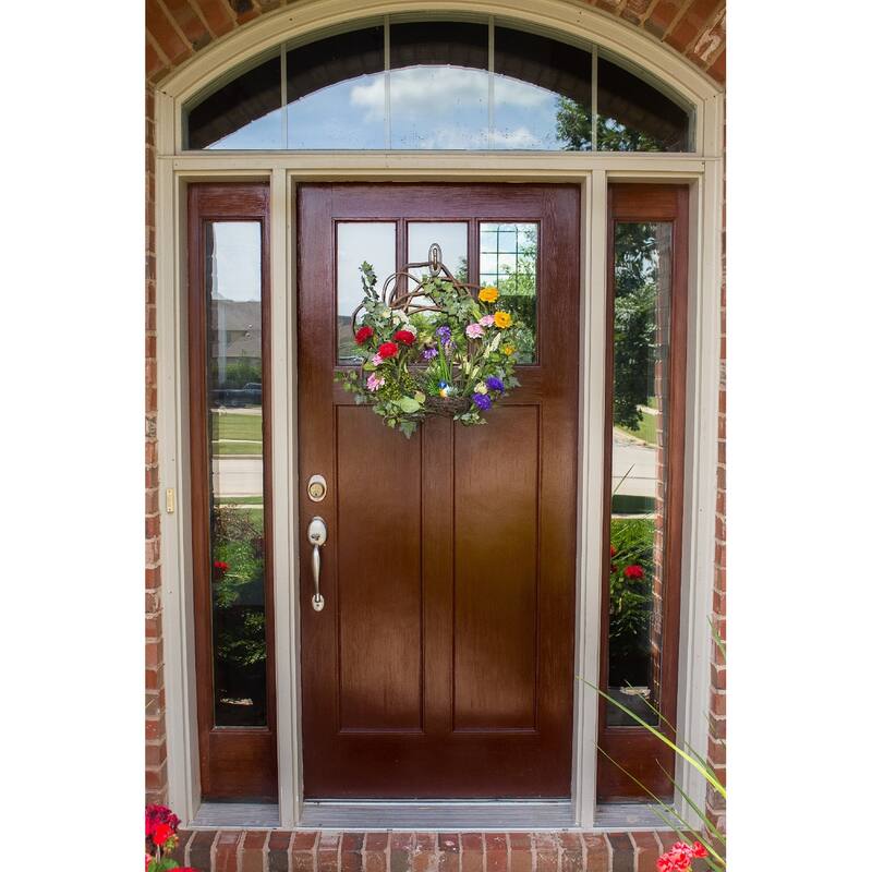 Spring Floral Decorative Wreath, 22-Inch, Unlit