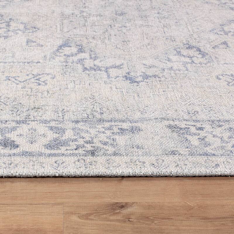 Beige Classic Washable Rug - Flat Pile, Non-Slip, Versatile for Any Room