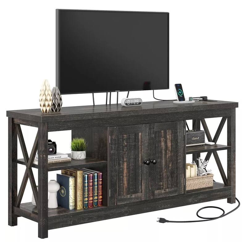 TV Stand for 65/60/55" TV Media with Power Outlets Dark Grey - 58 inches
