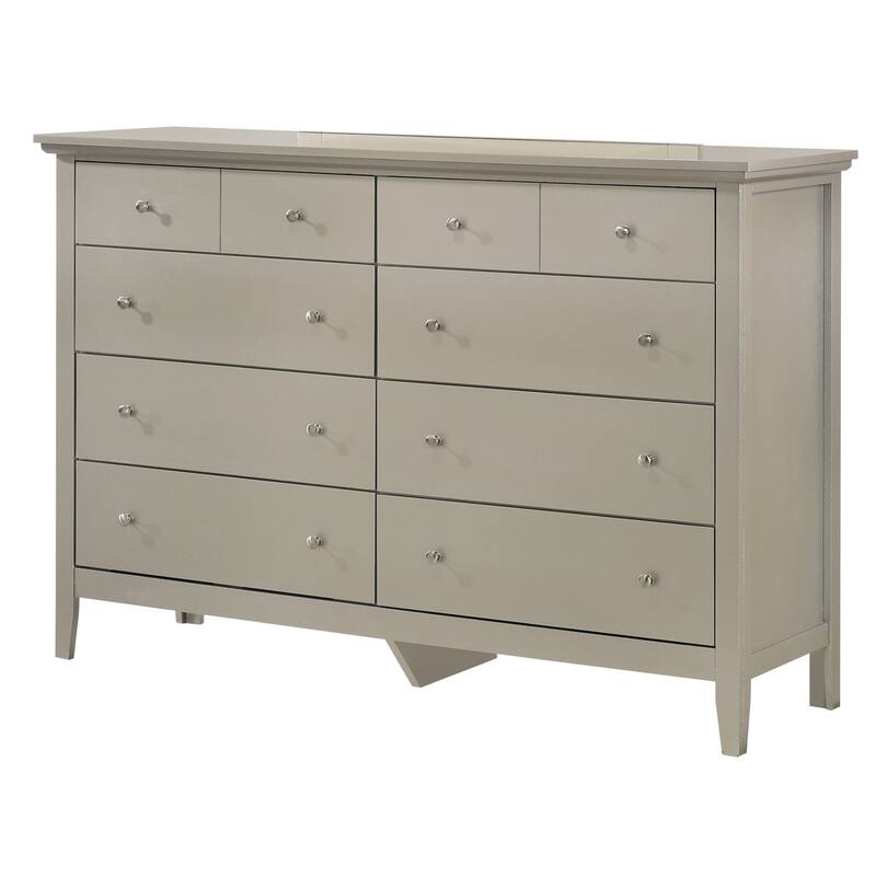 10-Drawer Silver Champagne Double Dresser with Luxurious Finish, Ample Storage, and Elegant Bedroom Styling