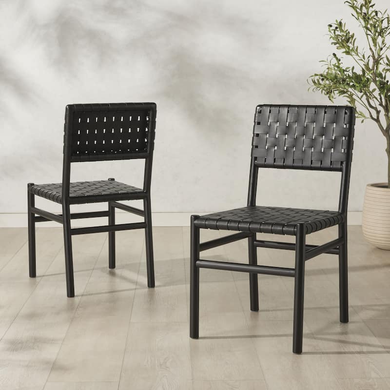 SAFAVIEH Couture Jeremiah Woven Leather Dining Chair - 18"W x 22"D x 34"H - Black/Black
