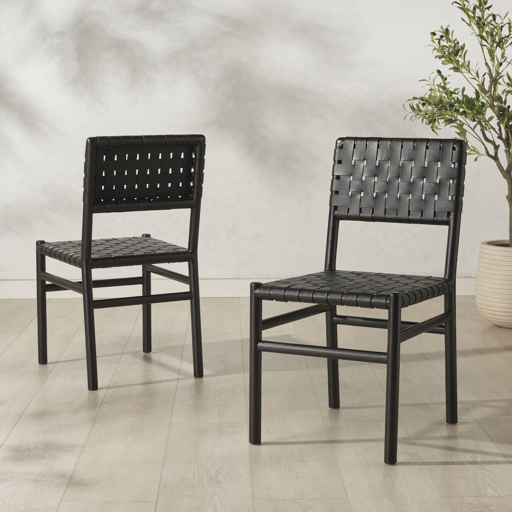 SAFAVIEH Couture Jeremiah Woven Leather Dining Chair - 18"W x 22"D x 34"H