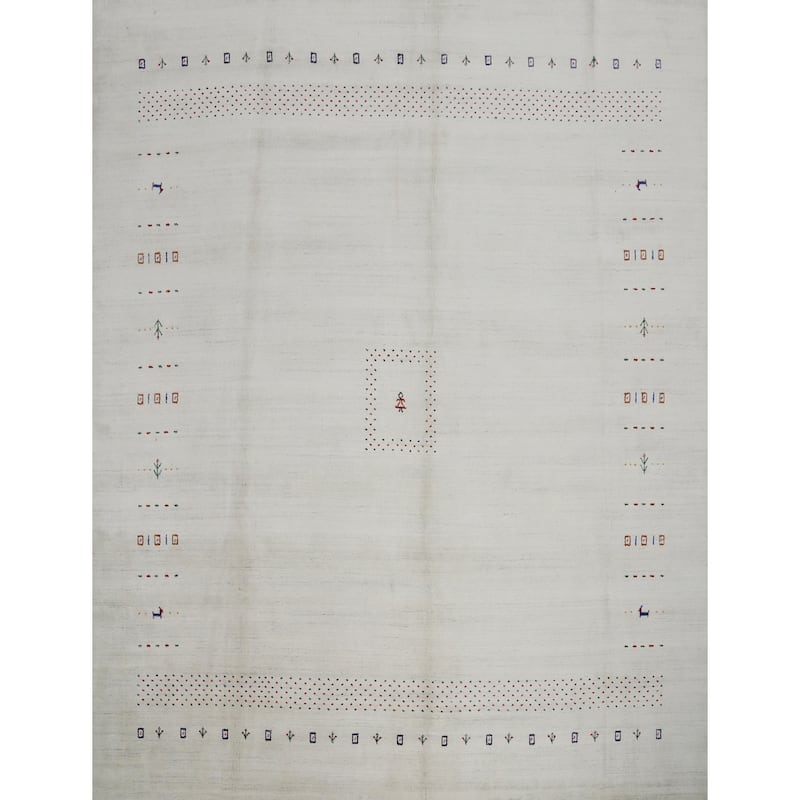 Hand Knotted Oriental 100% Wool Carpet Tribal Animal Pictorial Beige & Ivories Gabbeh Area Rug - 9' 8'' X 10' 0''