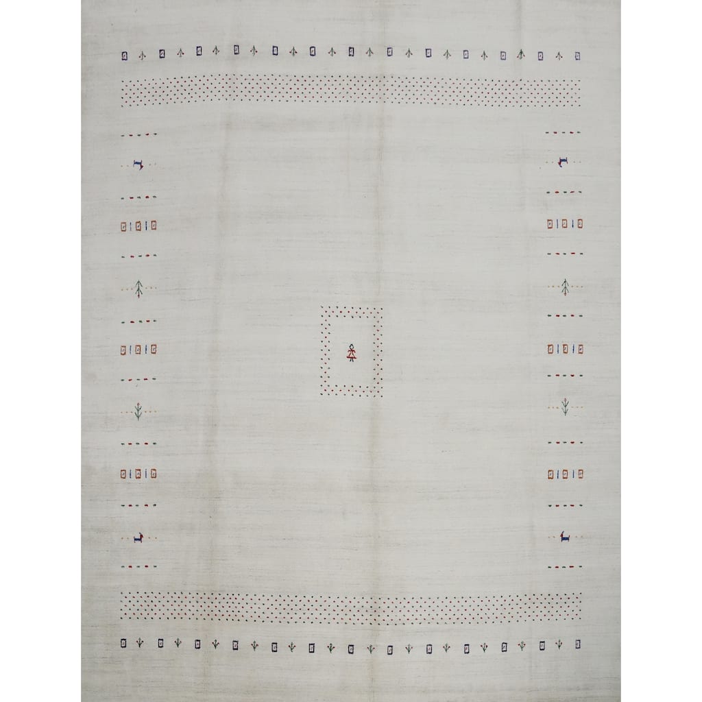 Hand Knotted Oriental 100% Wool Carpet Tribal Animal Pictorial Beige & Ivories Gabbeh Area Rug - 9' 8'' X 10' 0''