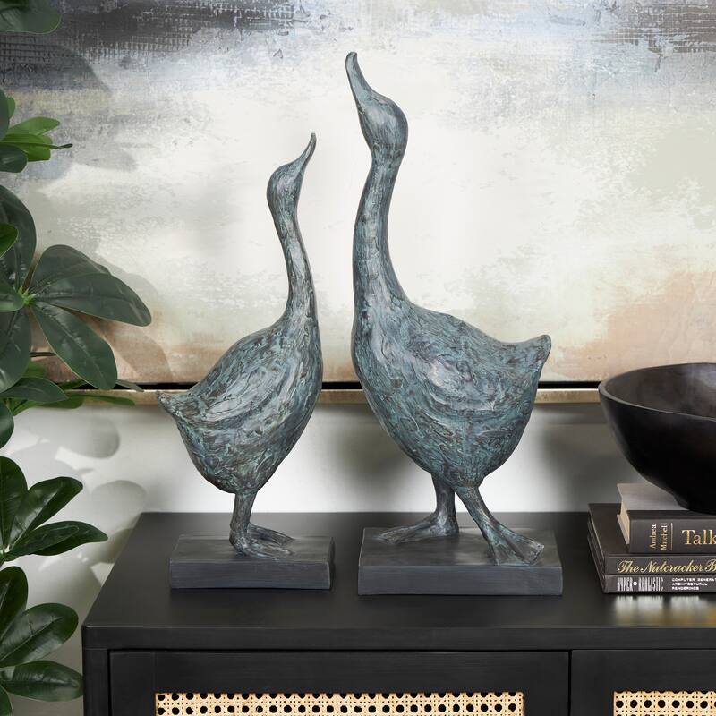 Blue Resin Bird Decorative Sculpture with Abstract Texturing (Set of 2) - Blue