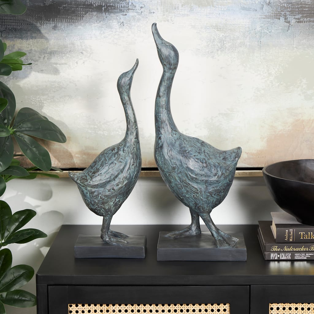 Blue Resin Bird Decorative Sculpture with Abstract Texturing (Set of 2)