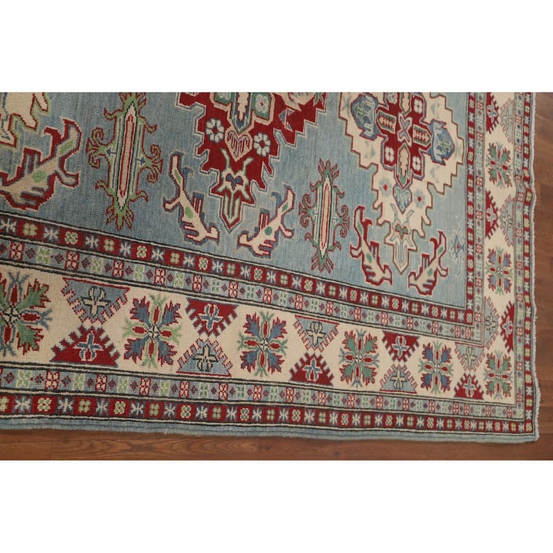 Light Blue Kazak Area Rug Hand-Knotted Wool Carpet - 5'6" x 7'4"