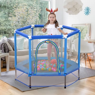55" Toddlers Trampoline with Safety Enclosure Net and Balls, Indoor Outdoor Mini Trampoline for Kids
