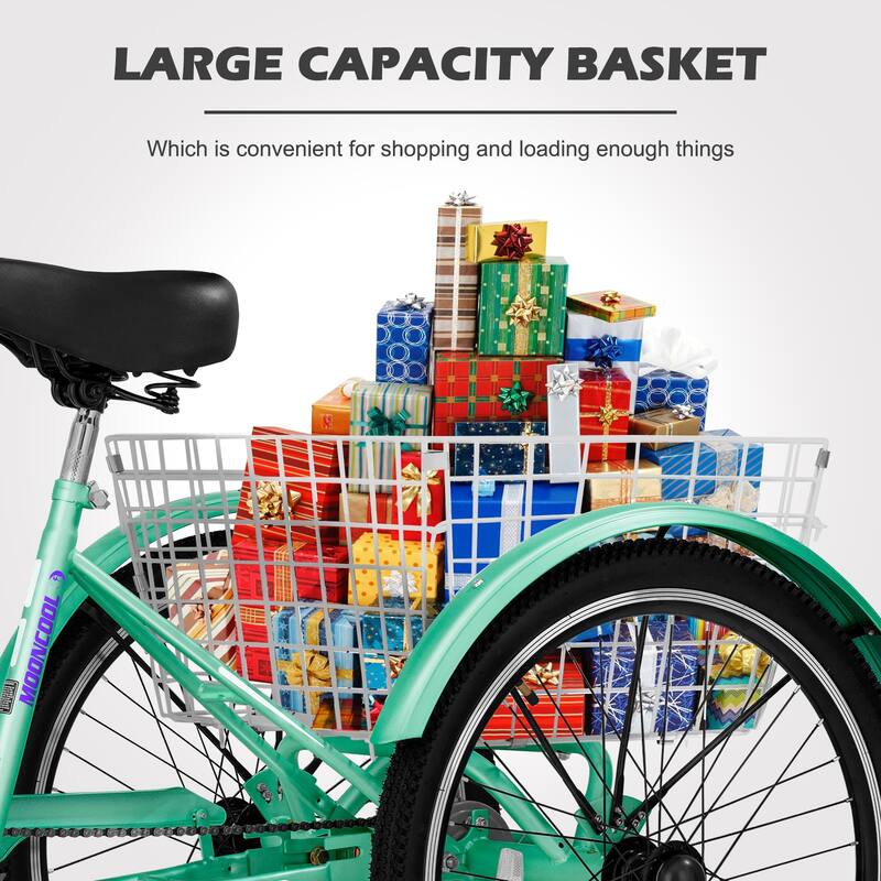 Docred 16" and 24" Tricycle 1-Speed 3 Wheel Trike Bike with Basket