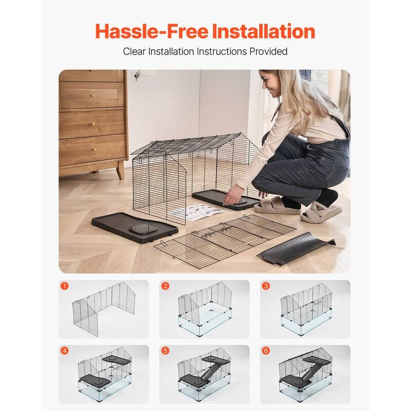 Large Tempered Glass Hamster Cage with Panoramic View & Metal Mesh Top - 29.5 x 17.3 x 24 inches