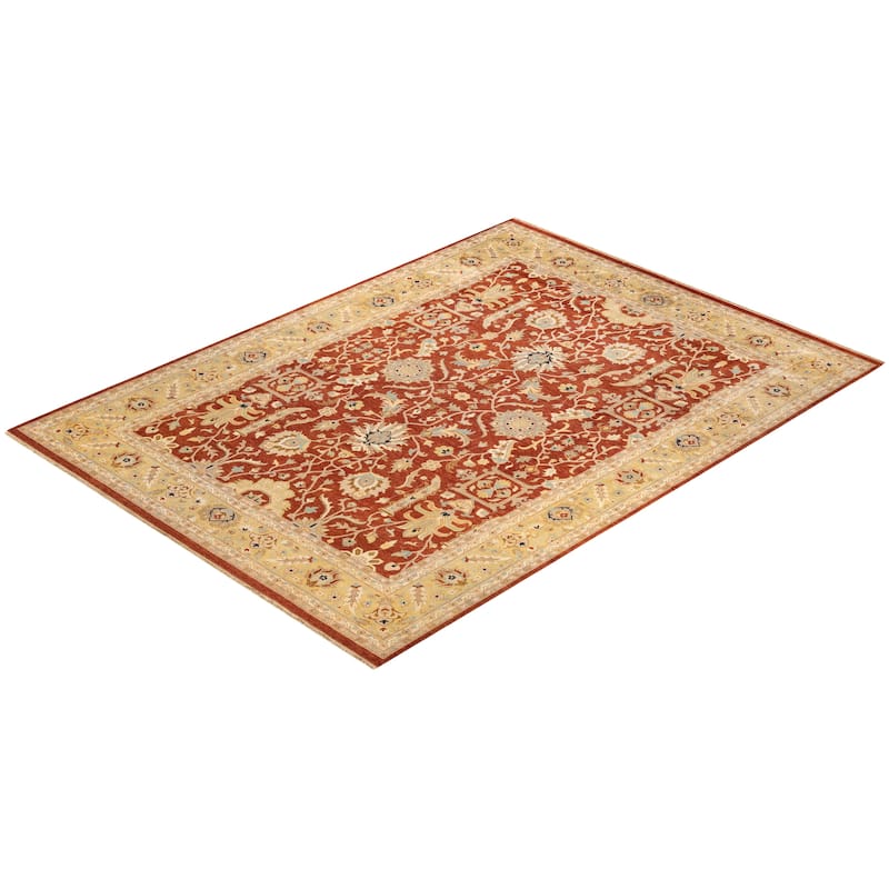 Overton Hand Knotted Wool Vintage Inspired Traditional Mogul Red Area Rug - 9' 3" x 12' 5"