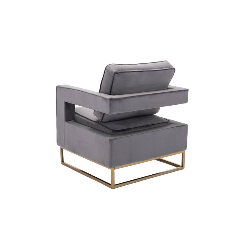 Upholstered Velvet Armchair With Steel Base - 35.5" - Gray