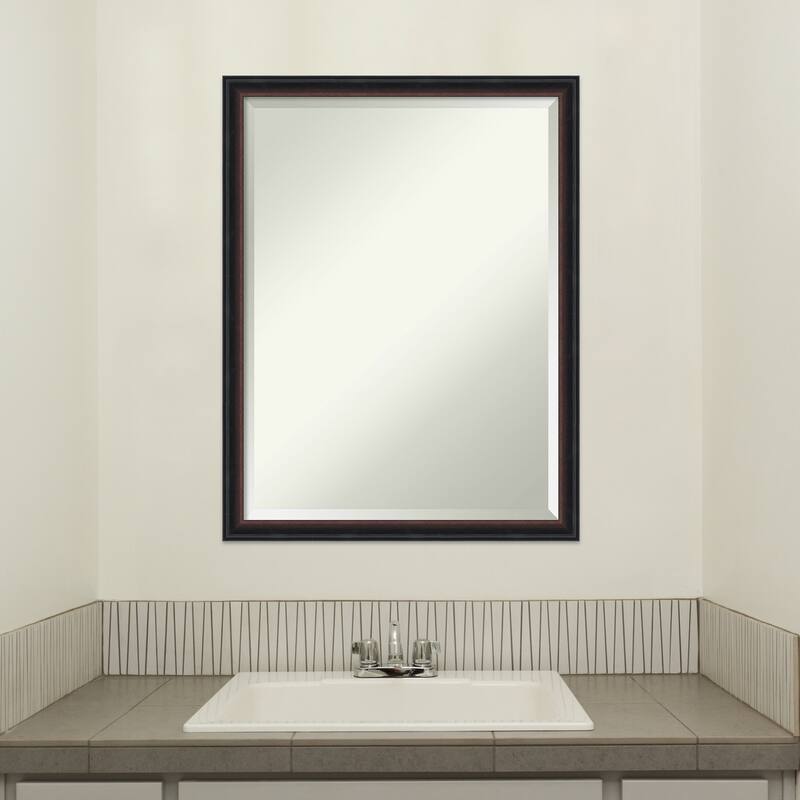 Salon Scoop Beveled Wood Framed Bathroom Vanity Wall Mirror