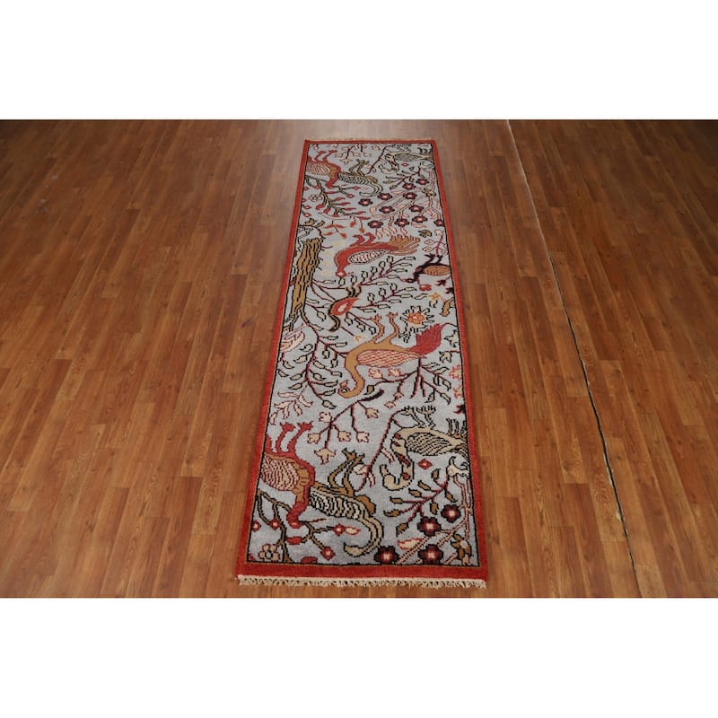Animals Pictorial Ziegler Indian Runner Rug Hand-Knotted Wool Carpet - 2'7"x 8'0"