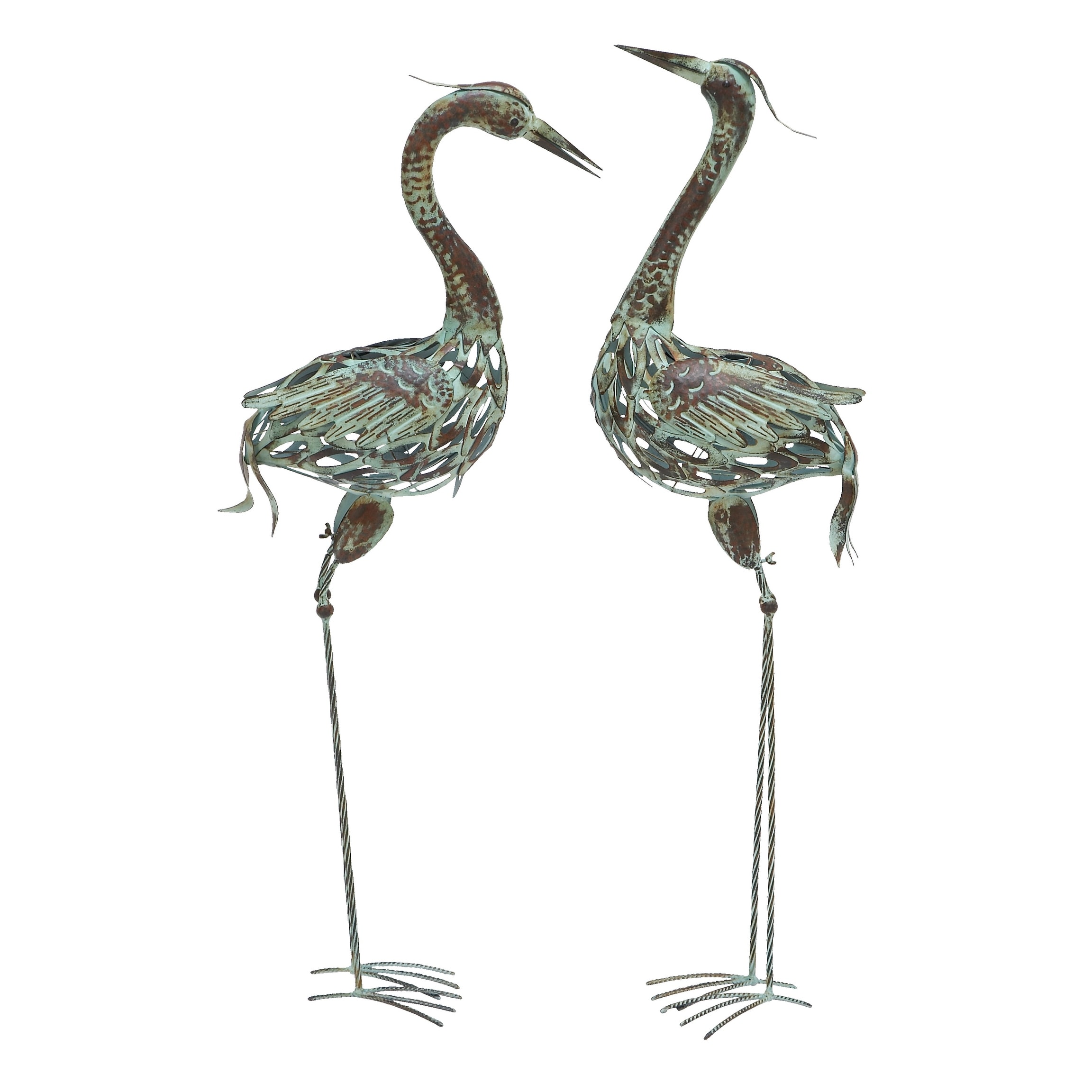 Metal Crane Indoor Outdoor Garden Sculpture - Set of 2 Green - Roche River Decor
