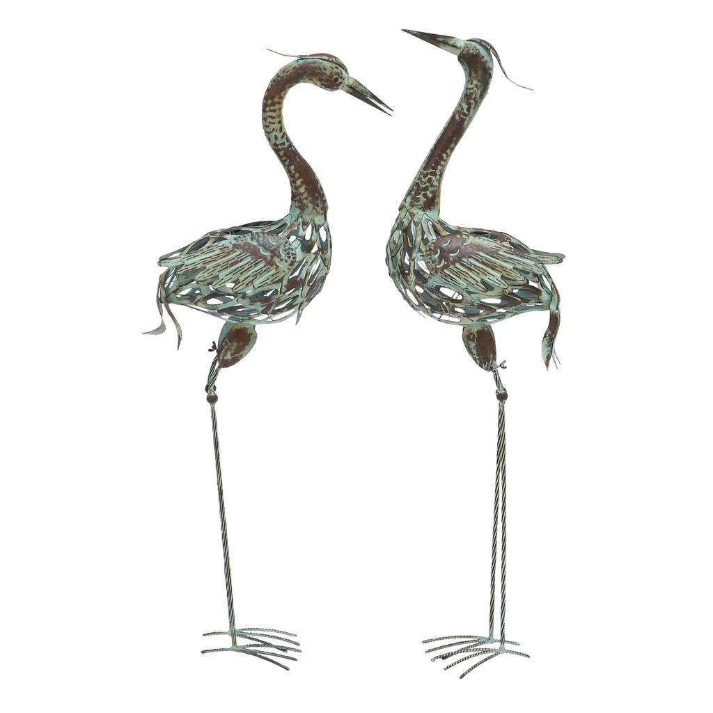 Metal Crane Indoor Outdoor Garden Sculpture - Set of 2 Green - Roche River Decor