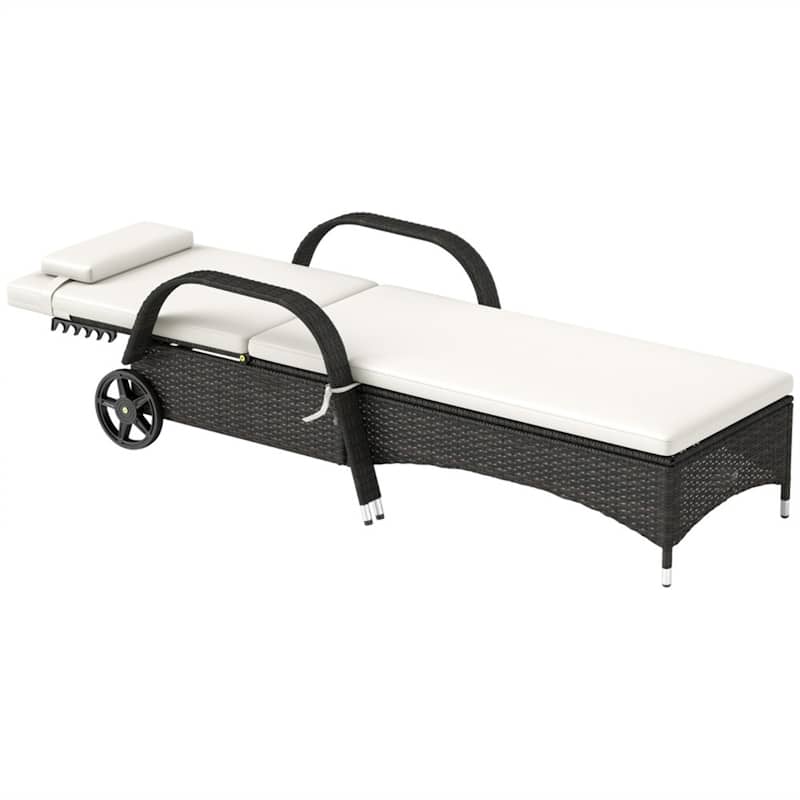 Outdoor Poolside Chaise Lounge Chair Set with Adjustable Backrest Wheels Thick Cushions Steel Rattan Patio Garden Furniture