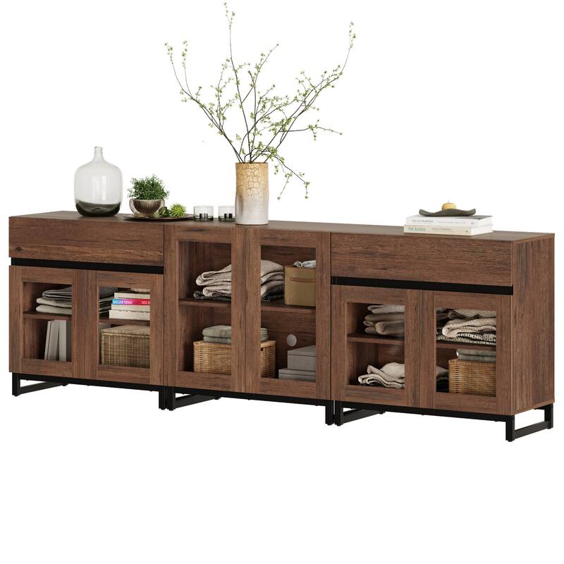 WAMPAT 3 in 1 Modern Sideboard with Adjustable Shelves and 2 Drawers, Coffee Bar Cabinet for Living Room, Kitchen