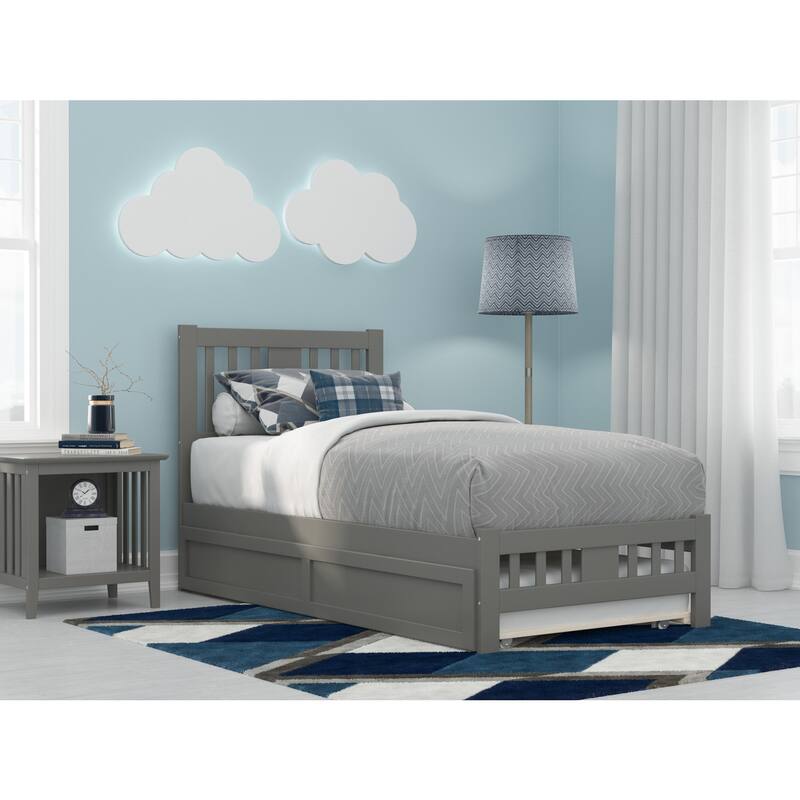 Twin Bed with Trundle - Classic Grey Daybed Frame, Solid Wood Platform Bed