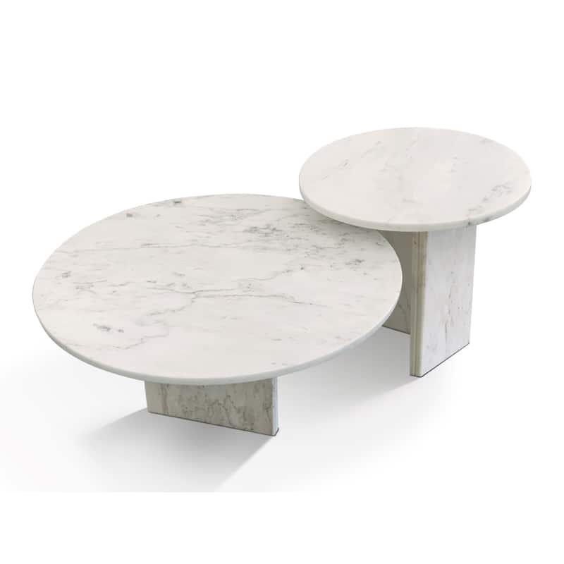 Roomfitters Marble Coffee Table Set, Round Living Room Tables, Solid Stone Modern Accent Table Set, Genuine Marble
