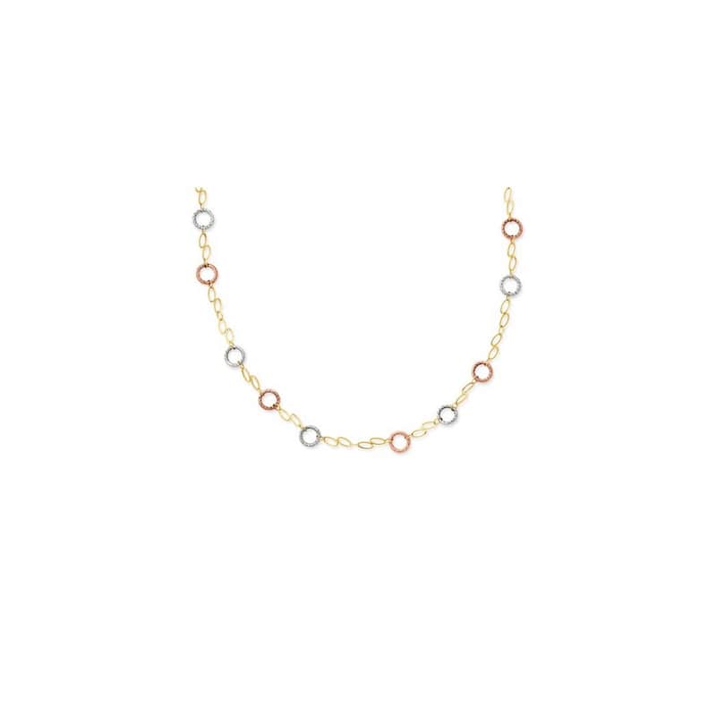 Curata 14k Tri Color Gold Textured Circles Necklace, 18"
