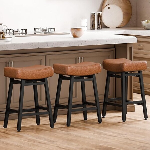 XINMICS Saddle Counter Stool with Faux Leather Cushion - Bed Bath