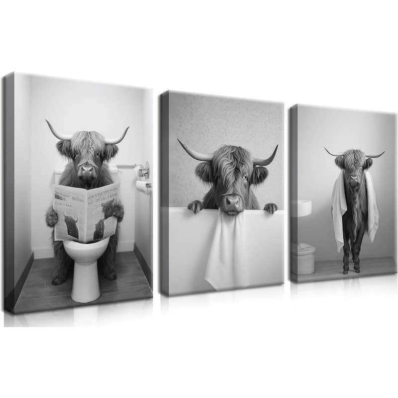 Wall Art, Black and White Cute Cow Animal Canvas - 16 x 24