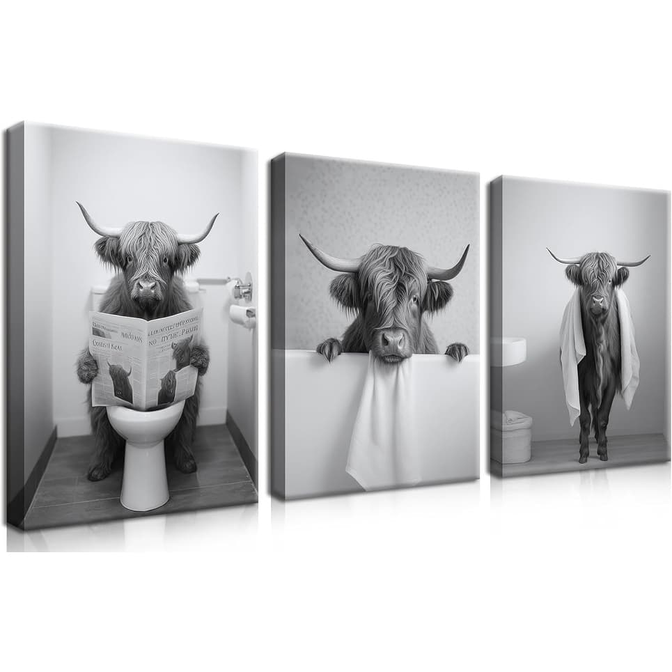 Wall Art, Black and White Cute Cow Animal Canvas