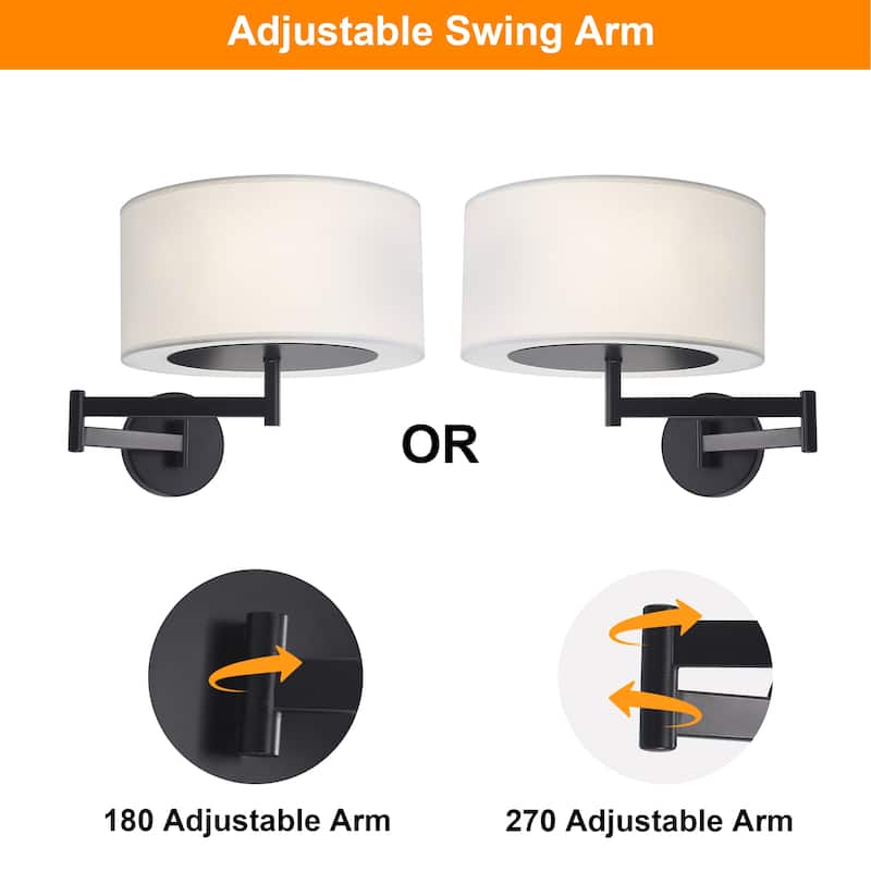 1 - Light Cylindrical Wall Sconce with Fabric Shade - Matte Black