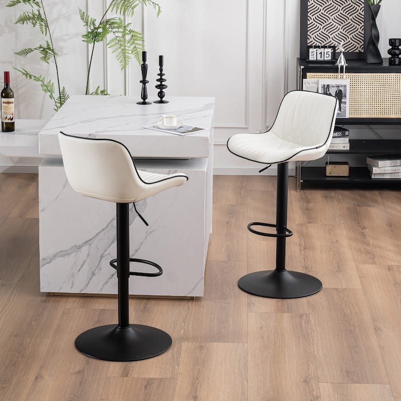 Adjustable Bar Stools Set of 2, Faux Leather Swivel Bar Chairs