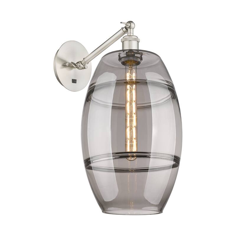 Innovations Lighting Endless Possibilities Ballston - Vaz - 1 Light 10" Adjustable Sconce - Arm Adjusts Up and Down - Brushed Satin Nickel/Light Smoke